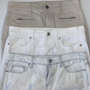 EUC Set of 3 Loft denim mini skirts  1-white distr 1- acid blue 1-khaki ALL sz 4